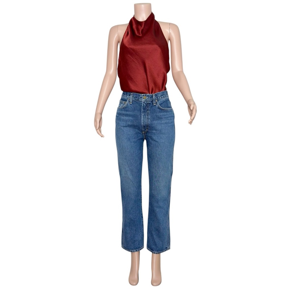 VINCE. Draped Satin Halter Blouse, Red, Medium - Picture 6 of 13